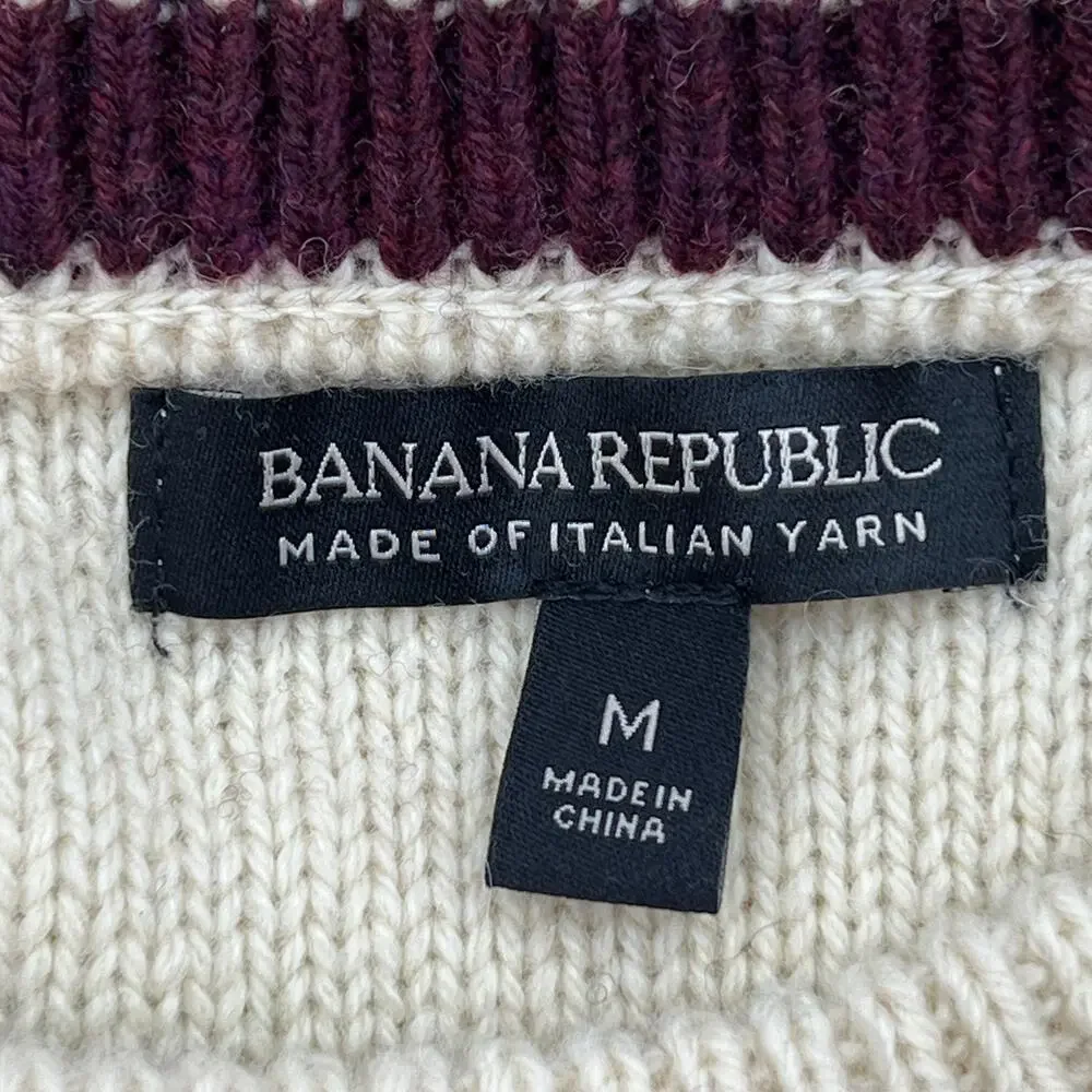 Banana Republic Italian Yarn Merino Wool Modern Stripe Crewneck Sweater Ivory
